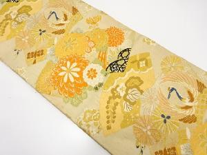 アンティーク　地紙に鶴・花模様織出し丸帯（材料）